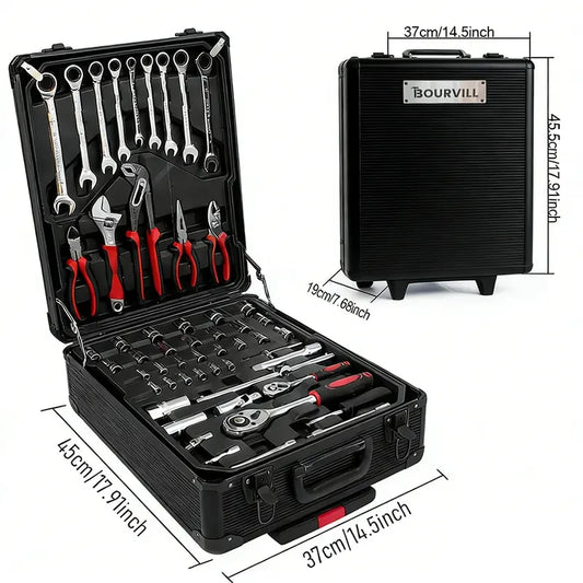 899-Piece Tool Set with Wheeled 4-Tier Aluminum Storage Case, Complete Home & Mechanical Repair Hand Tool Kit