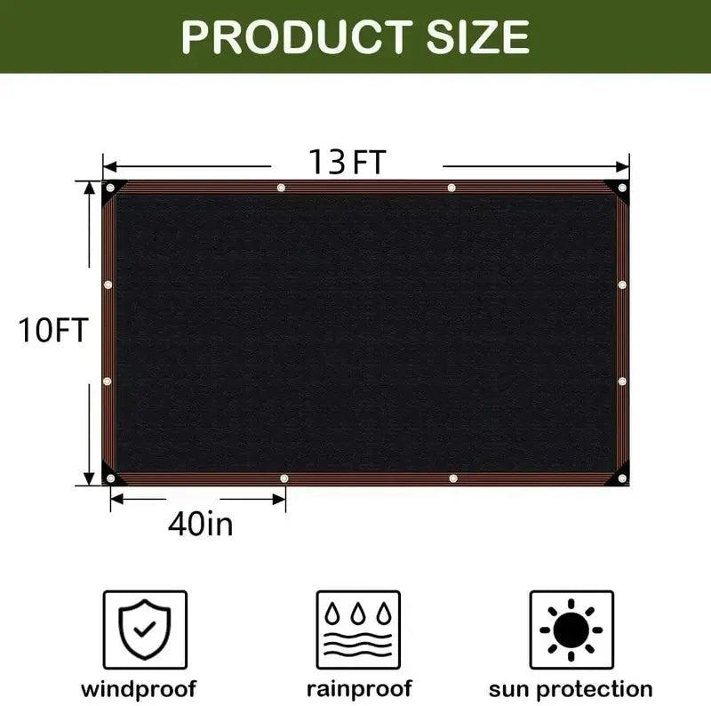 90% Blackout Sun Shade Cloth 10x13ft - Heavy-Duty UV-Resistant Mesh Net with Grommets