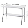 Foldable Commercial Stainless Steel Prep Table 48×24×34 Inch, Heavy Duty 300 LBS Load Workstation, SUS201 Foldable Kitchen Work Table with Storage Shelf for Restaurant & Catering