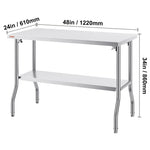 Foldable Commercial Stainless Steel Prep Table 48×24×34 Inch, Heavy Duty 300 LBS Load Workstation, SUS201 Foldable Kitchen Work Table with Storage Shelf for Restaurant & Catering
