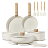 19/26‑Piece Non‑Stick Cookware Set, Detachable Wooden Handle Pots and Pans, Induction Compatible, Oven Dishwasher Fridge Safe, Space‑Saving Kitchen Cooking Set with Silicone Utensils