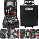 899-Piece Tool Set with Wheeled 4-Tier Aluminum Storage Case, Complete Home & Mechanical Repair Hand Tool Kit