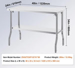 Foldable Commercial Stainless Steel Prep Table 48×24×34 Inch, Heavy Duty 300 LBS Load Workstation, SUS201 Foldable Kitchen Work Table with Storage Shelf for Restaurant & Catering