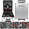 899-Piece Tool Set with Wheeled 4-Tier Aluminum Storage Case, Complete Home & Mechanical Repair Hand Tool Kit