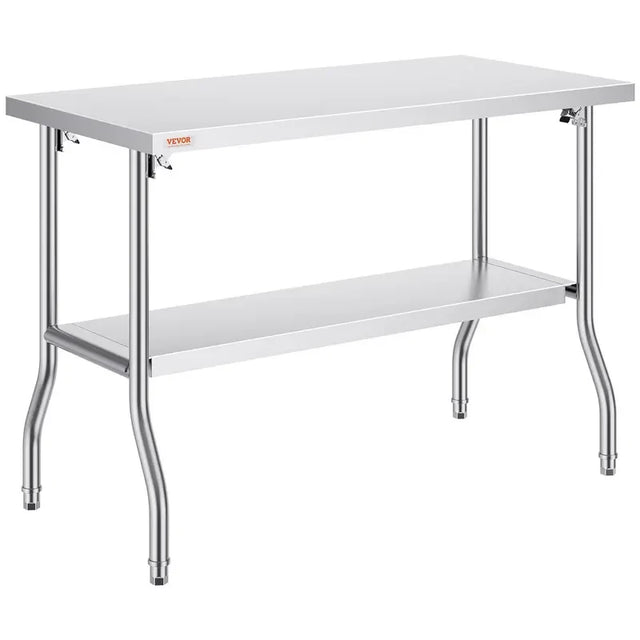Foldable Commercial Stainless Steel Prep Table 48×24×34 Inch, Heavy Duty 300 LBS Load Workstation, SUS201 Foldable Kitchen Work Table with Storage Shelf for Restaurant & Catering