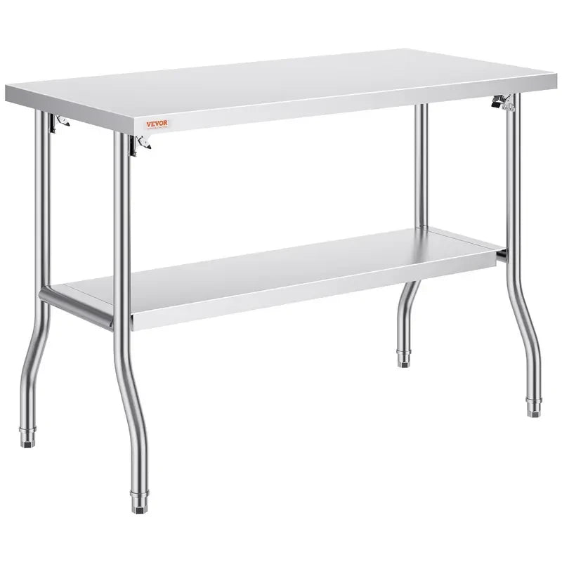 Foldable Commercial Stainless Steel Prep Table 48×24×34 Inch, Heavy Duty 300 LBS Load Workstation, SUS201 Foldable Kitchen Work Table with Storage Shelf for Restaurant & Catering