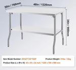 Foldable Commercial Stainless Steel Prep Table 48×24×34 Inch, Heavy Duty 300 LBS Load Workstation, SUS201 Foldable Kitchen Work Table with Storage Shelf for Restaurant & Catering